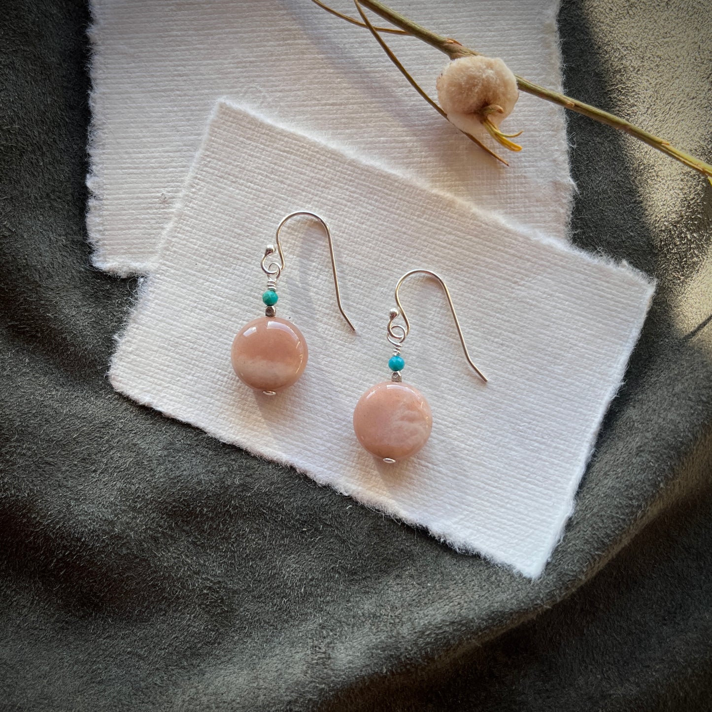 Peach Moonstone & Turquoise Earrings