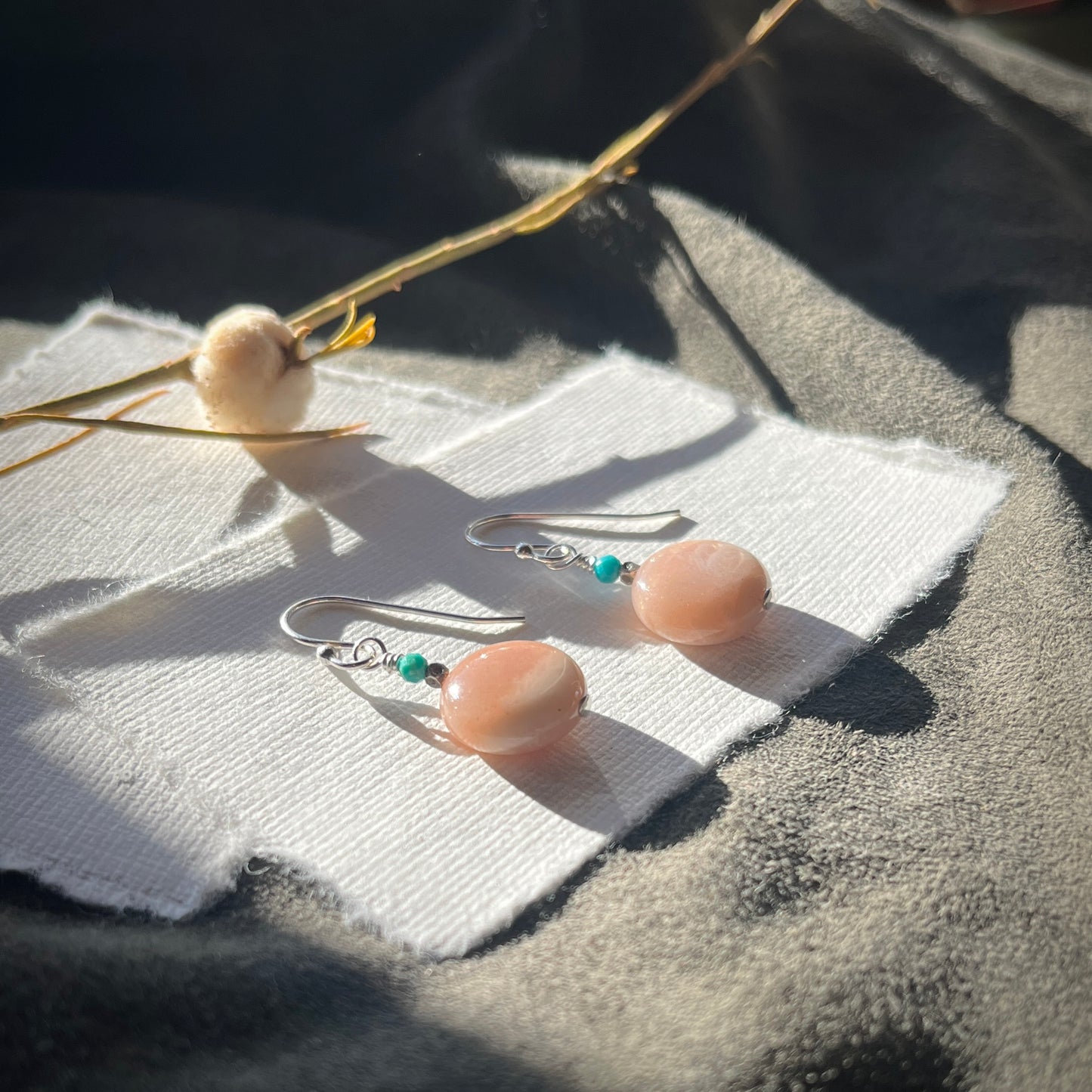 Peach Moonstone & Turquoise Earrings
