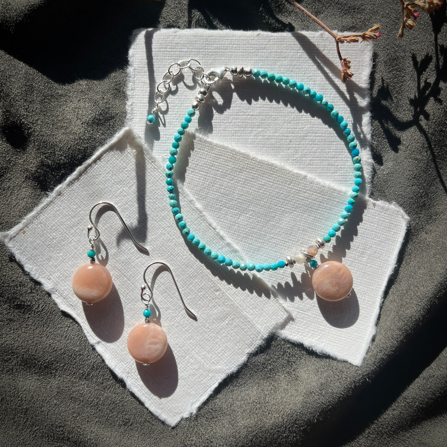 Peach Moonstone & Turquoise Earrings