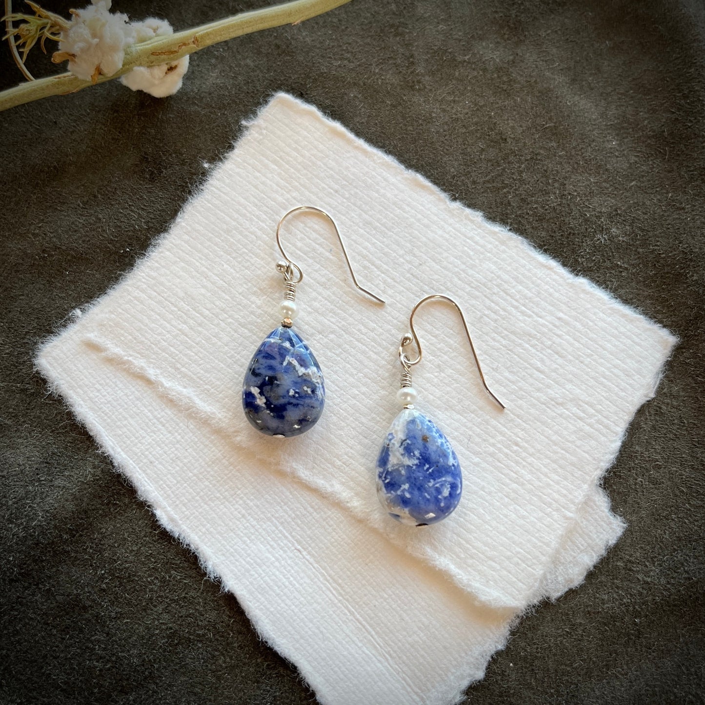 Freshwater Pearl & Sodalite Drop Earrings