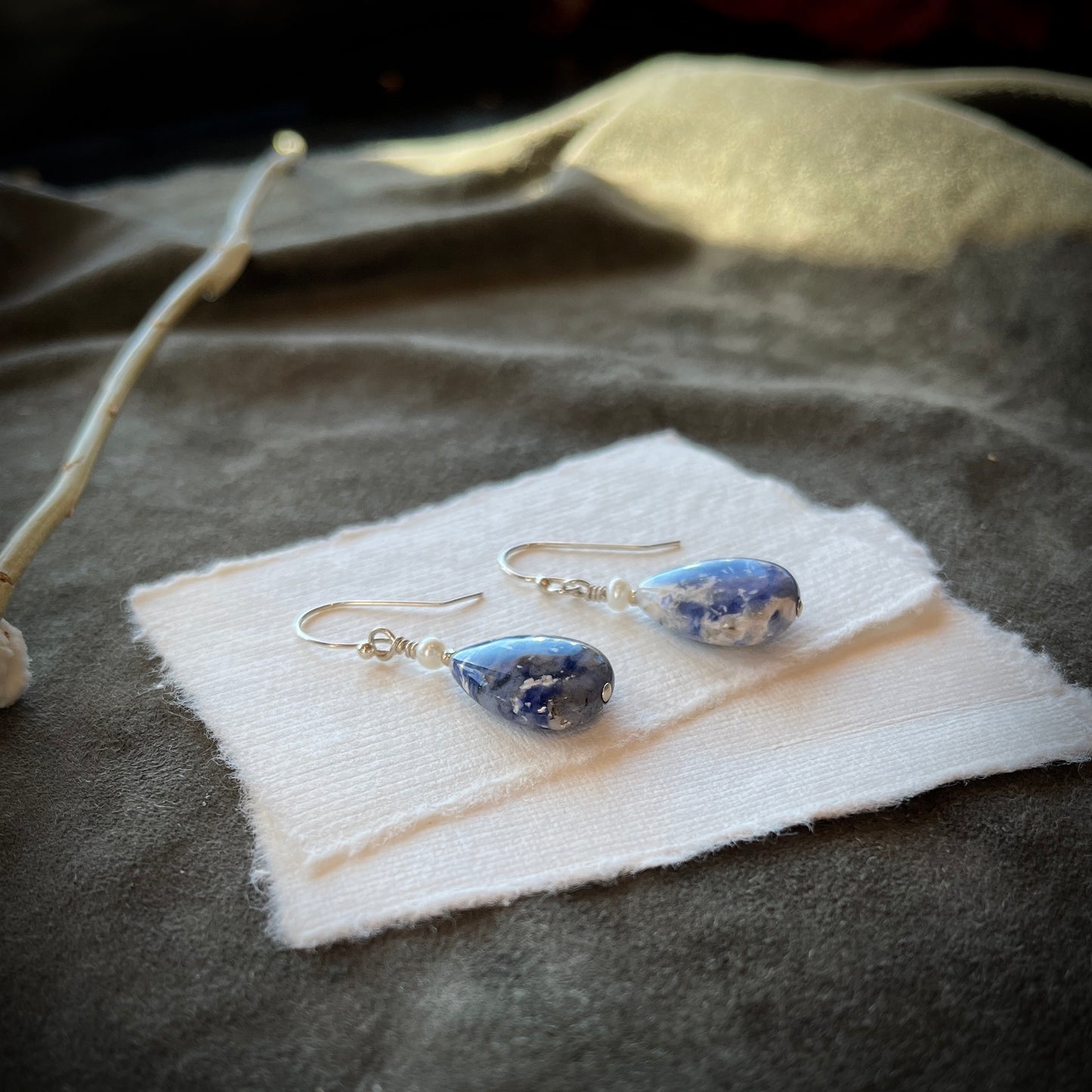 Freshwater Pearl & Sodalite Drop Earrings