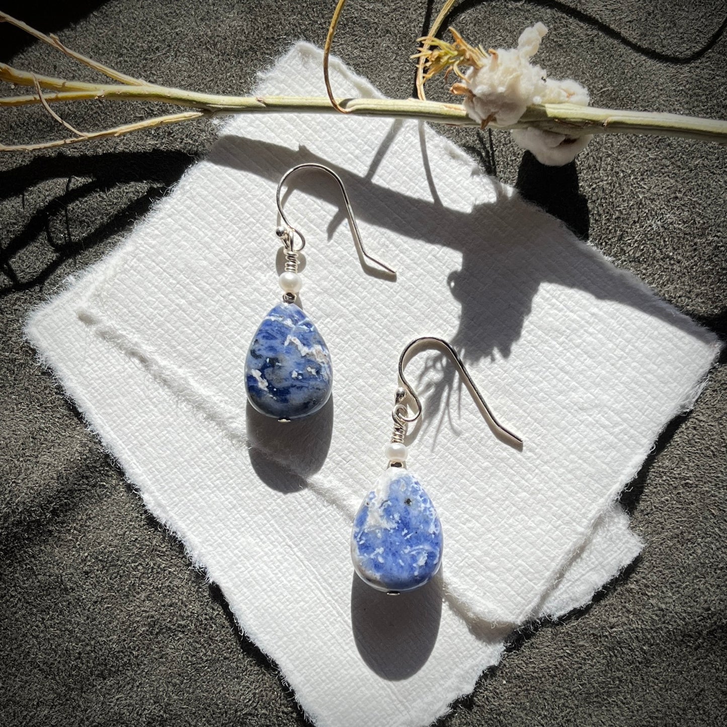 Freshwater Pearl & Sodalite Drop Earrings