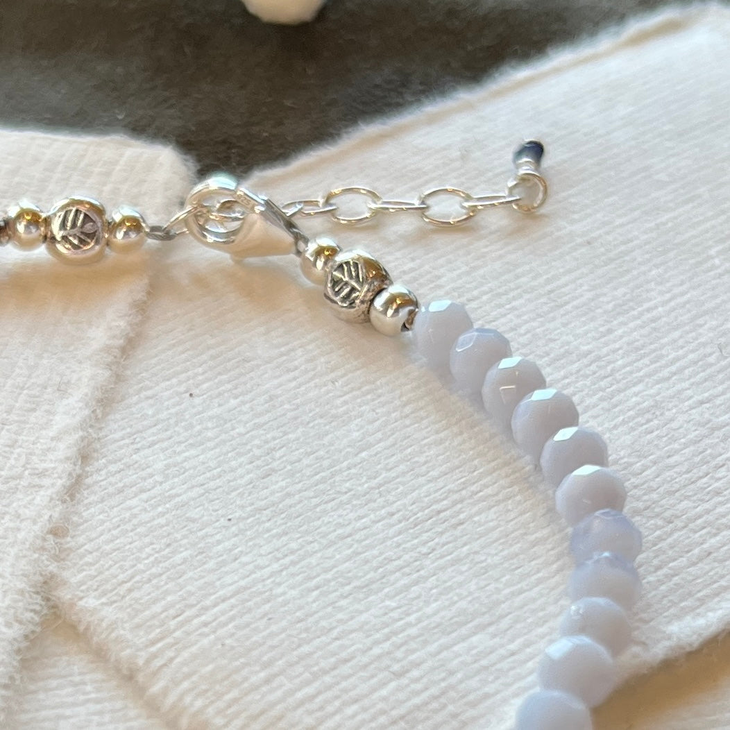Rhodochrosite & Blue Lace Agate Bracelet with Pressed Thai Silver Charm