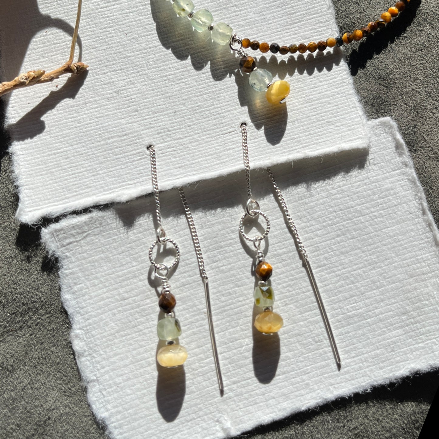 Tiger Eye & Prehnite Earrings